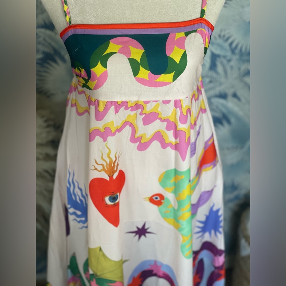 Abstract Midi Length Comfortable Sundress with Adjustable Straps and Pockets - Picture 8 of 8